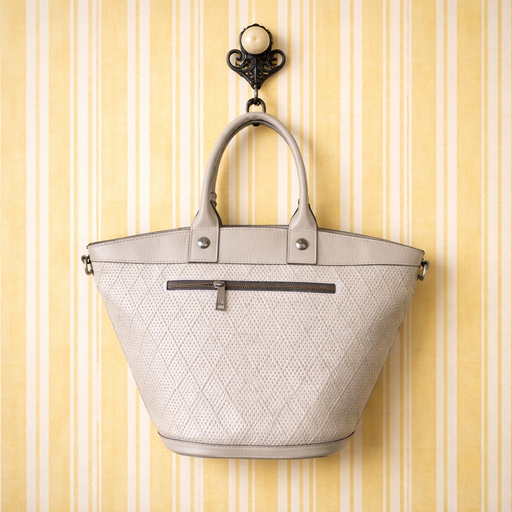 Patricia Nash Ivory White Mesh Leather Tassle Tote Shoulder Bag NEW